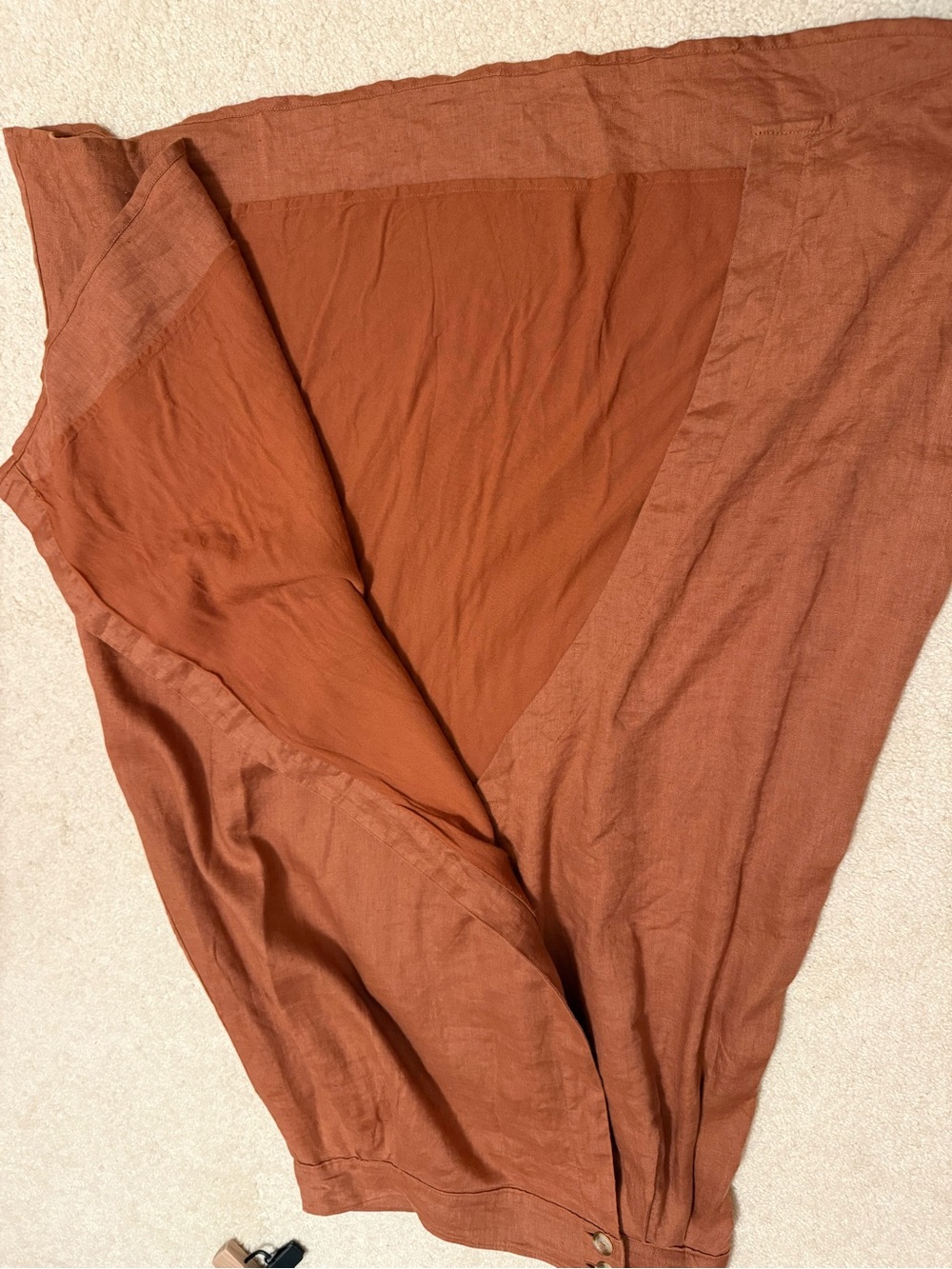 Anthro Rust Midi Wrap Linen Skirt with Button Waist - Picture 6 of 6